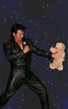 Mike as Elvis, Teddy Bear giveaway